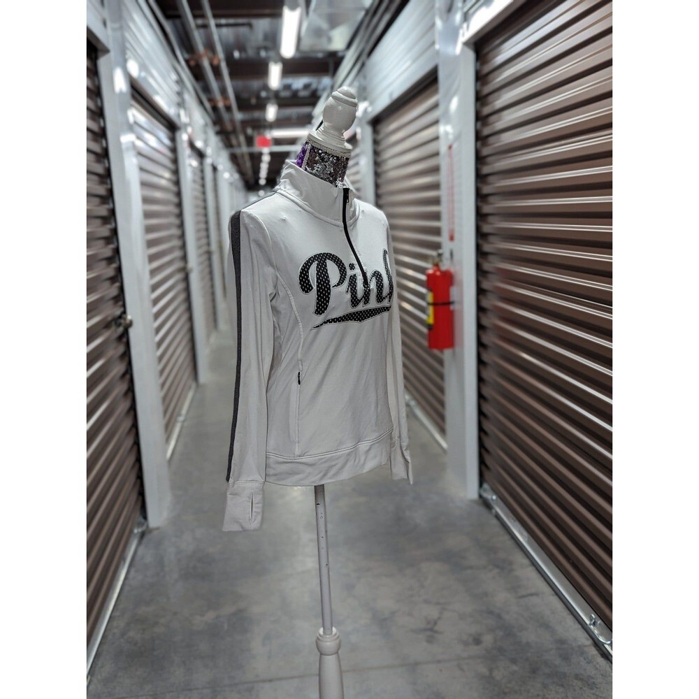 PINK medium white and black varsity zip up‎ jacket